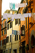 Laundry hanging on clothes line, Rome, Italy