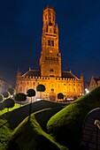 Europe, Belgium, Bruges, Belfry tower dusk.