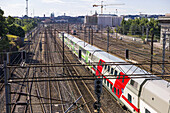 Train going to central station, Helsinki, Finland.