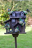 France, Brittany, Rennes, Birds at the feeder, Blue Tit Cyanistes caeruleus, Great Tit Parus major,.