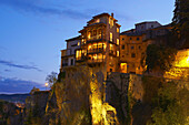 Cuenca, Casas Colgantes, Hanging houses at dusk, UNESCO World Heritage Site. Castilla-La Mancha. Spain.