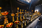 Yak butter lamps, Stok Monastery, Leh Valley, Ladakh, Jammu and Kashmir State, India.