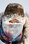 Closeup Of Musher Melissa Owens Looking Through Frosted Face Mask @ Finish 2006 Jr Iditarod -15 Below
