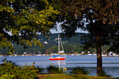 'Sailboats On Lac Memphremagog In Early Morning; Magog, Quebec, Canada'