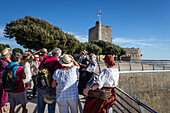 Guided tour in period costumes of the fort vauban, medieval fortified chateau redesigned by vauban in the 17th century, fouras, charente-maritime (17), france