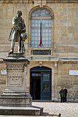 Main entrance to the observatory of paris with the statue by le verrier, 14th arrondissement, paris, france