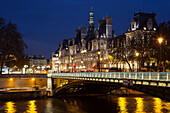 Paris at night, hotel de ville (city hall), mayor's office, 4th arrondissement, paris, france
