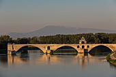 Saint benezet bridge, called the bridge of avignon, situated on the rhone, city of avignon called city of the popes and listed as a world heritage site, vaucluse (84), france