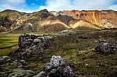 Mountains of rhyolite in landmannalaugar, volcanic and geothermal zone of which the name literally means 'hot baths of the people of the land', region of the high plateaus, southern iceland, europe