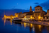 Waterfront lit up at dusk, Trogir, UNESCO World Heritage Site, Dalmatian Coast, Croatia, Europe