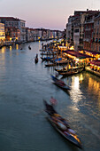 The Grand Canal from the Rialto Bridge at night, Venice, UNESCO World Heritage Site, Veneto, Italy, Europe