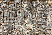 Bas-relief carvings in Bayon Temple in Angkor Thom, Angkor, UNESCO World Heritage Site, Siem Reap Province, Cambodia, Indochina, Southeast Asia, Asia