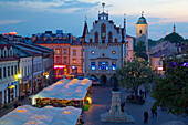 City Hall at dusk, Market Square, Old Town, Rzeszow, Poland, Europe