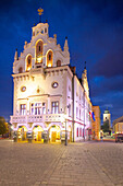 City Hall at dusk, Market Square, Old Town, Rzeszow, Poland, Europe