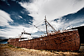 The relict of the Gardar BA64 ship wrecked onto a beach on the west coast, Iceland