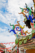 Close up of Clan Jetty decorated for Chinese New Year, George Town, Penang, Malaysia, George Town, Penang, Malaysia