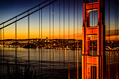 Golden Gate Bridge and San Francisco skyline lit up at night, San Francisco, California, United States, San Francisco, California, United States