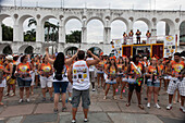 Brazil, Rio de Janeiro, Lapa district, orchestra playing in the street during the carnival