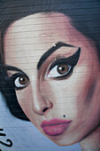 England, London, Shoreditch, Brick Lane, Wall Mural depicting Amy Winehouse