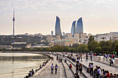 Azerbaijan, Baku City, Baku Bay Boulevard and the Flame Towers