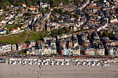 France, Somme (80) Mers-les-Bains resort and tourism, located on the coast of the English Channel (aerial view)