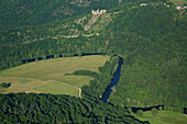 France, Puy-de-Dome (63), Gorges Sioul, Castle Rock, Castle Blot-the-Rock (aerial view)