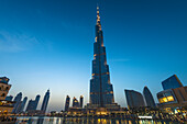 'The Burj Khalifa at dusk; Dubai, United Arab Emirates'