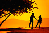 A Couple Of Rollerbladers At Sunset