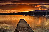 'Dock On Lake Windermere At Sunset; Ambleside, Cumbria, England'