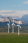 Wind Farm And Mountains, Southern Alberta, Canada