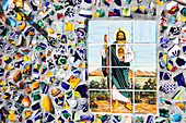 'Jesus is depicted in a colour tile mosiac on a street;Puerto vallarta mexico'