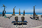 'The rotunda of the sea is one of the popular sculptures on the malecon;Puerto vallarta mexico'