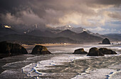 'Winter weather comes to the Oregon coast; Cannon Beach, Oregon, United States of America'