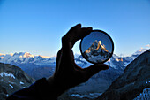 View through a polorizing filter: Matterhorn (4476 m) and it's northface from Arbenbiwak, Wallis, Switzerland