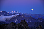 Moonrise over Monte Rosa, Rifugio Turino, Mont Blanc Group, France