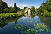 Moated castle with reflection, Scotney Castle, Lamberhurst, Kent, Great Britain