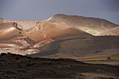 Road through volcanic landscape, Krafla, Nordurland Eystra, Iceland