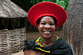 Zulu woman wearing traditional clothing an hat, near Richards Bay, KwaZulu-Natal, South Africa