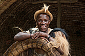 Zulu man (medicine man) smiling at camera, near Richard's Bay, KwaZulu-Natal, South Africa, Africa