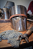 Detail of armor of the Staufer in Waescherschloss museum, Waeschenbeuren, Goeppingen state, Baden-Wuerttemberg, Germany