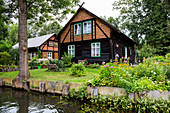 House in Spreewald, river Spree, UNESCO biosphere reserve, Lehde, Luebbenau, Brandenburg, Germany, Europe