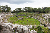Roman amphitheater, Parco Archeologico della Neapoli, Syracuse, Sicily, Italy