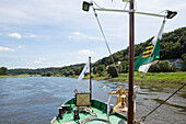 Paddle steamer on river Elbe between Diesbar-Seusslitz and Meisen, Saxony, Germany