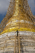 Pagoda with bamboo scaffolding in a temple at Pindaya, Shan State, Myanmar, Burma