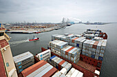 Container ship in harbor, Rotterdam, South Holland, Netherlands