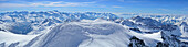 Ski im Schnee am Großvenediger, Großglockner, Schobergruppe und Laserzgruppe im Hintergrund, Venedigergruppe, Nationalpark Hohe Tauern, Salzburg, Österreich