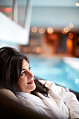 Woman by the pool at the Susanne Kaufmann SPA, Das Stue Hotel, Drakestrasse 1, Tiergarten, Berlin, Germany