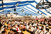 People celebrating in a beer tent, Muensing, Upper Bavaria, Germany