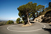 Serpentine road to Castell de Santueri, near Felanitx, Mallorca, Balearic Islands, Spain, Europe