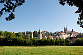 Blick auf Stadt mit Dom vom Aussichtspunkt Vier Türme Blick, Fritzlar, Nordhessen, Hessen, Deutschland, Europa